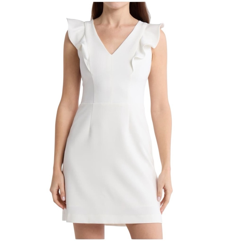 French Connection Whisper Ruffle V-Neck A-Line Mini Dress Size 6 NWT - Picture 2 of 5